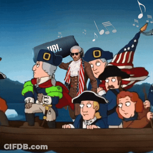 A Group Of People In A Boat With A Speaker That Says Jbl GIF