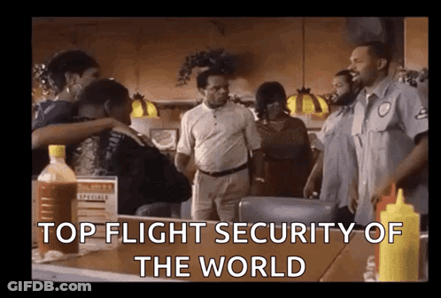 A Group Of People In A Diner With The Words Top Flight Security Of The World GIF