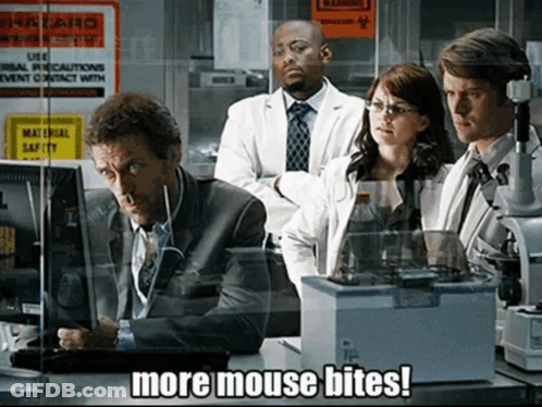 A Group Of People In A Lab With The Words More Mouse Bites On The Bottom GIF