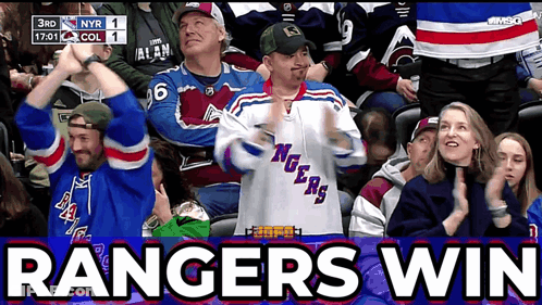 A Group Of People In A Stadium With The Words Rangers Win GIF