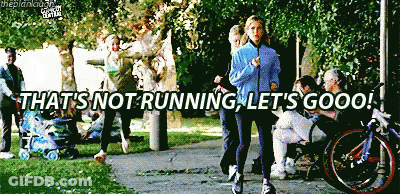 A Group Of People Jogging In A Park With The Words " That 'S Not Running Let 'S Goooo " GIF