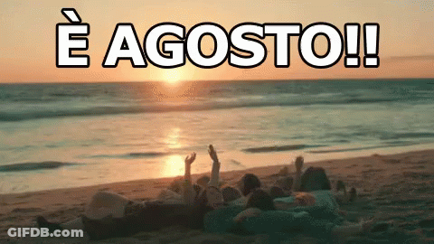 A Group Of People Laying On The Beach With The Words E Agosto GIF