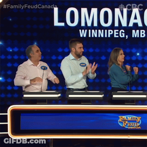 A Group Of People On A Family Feud Show GIF