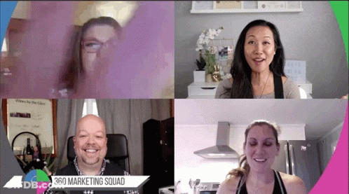 A Group Of People On A Video Call With A 360 Marketing Squad Logo GIF