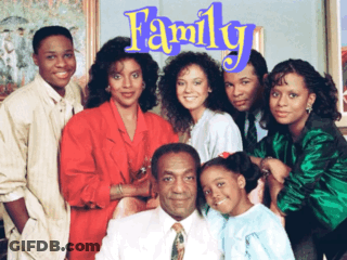 A Group Of People Posing For A Picture With The Word Family On The Bottom GIF