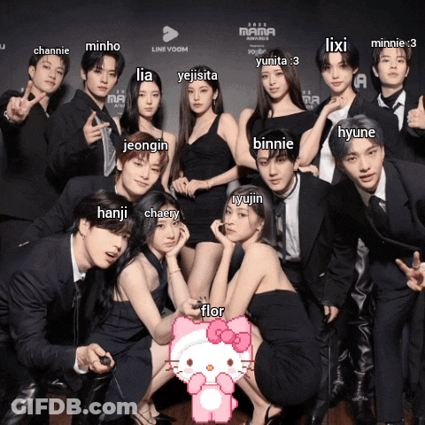 A Group Of People Posing For A Picture With Their Names Written On The Bottom GIF