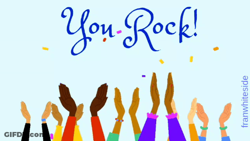 A Group Of People Raising Their Hands In The Air With The Words You Rock GIF