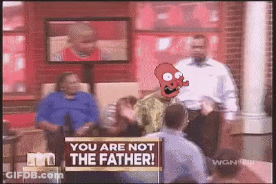 A Group Of People Sitting Around A Sign That Says " You Are Not The Father " GIF
