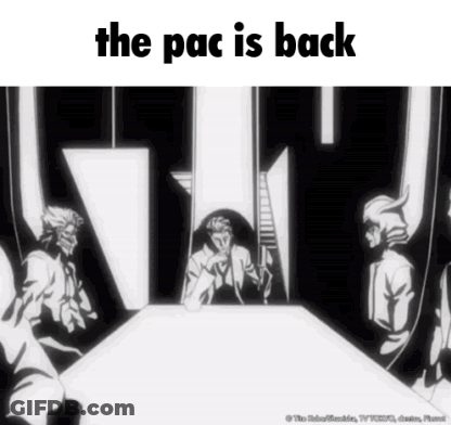 A Group Of People Sitting Around A Table With The Words The Pac Is Back On The Bottom GIF