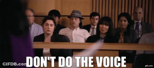 A Group Of People Sitting In A Courtroom With The Words " Do N't Do The Voice " GIF