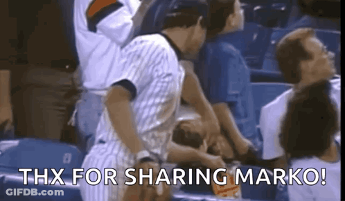 A Group Of People Sitting In A Stadium With The Words Thx For Sharing Marko Written On The Screen GIF