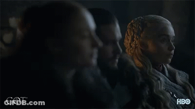 A Group Of People Sitting Next To Each Other With The Word Got On The Bottom Left GIF