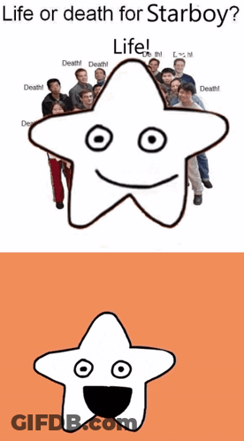 A Group Of People Standing Around A Star With A Face GIF