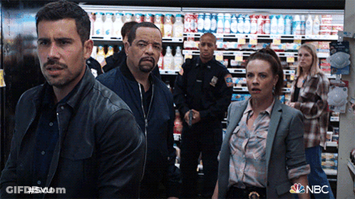A Group Of People Standing In A Grocery Store With Nbc On The Bottom Right GIF