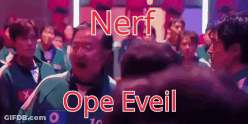 A Group Of People Standing In A Room With The Words Nerf Ope Eveil Written On The Bottom GIF