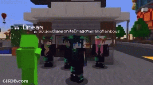 A Group Of People Standing In Front Of A Building In A Video Game . GIF