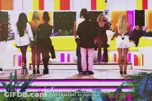 A Group Of People Standing In Front Of A Colorful Building With The Words " Wonderful That These Scars Brought Us Togeth GIF