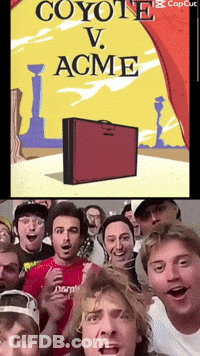 A Group Of People Standing In Front Of A Coyote V Acme Poster GIF