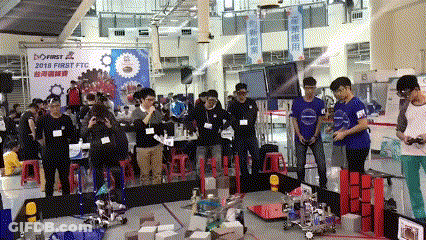 A Group Of People Standing In Front Of A Sign That Says 2018 First Ftc GIF