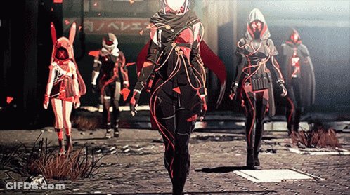A Group Of People Standing In Front Of A Sign That Says ' N / A / E ' On It GIF