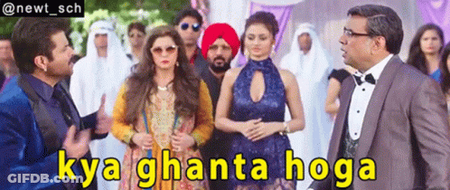 A Group Of People Standing Next To Each Other With The Caption Kya Ghanta Hoga GIF