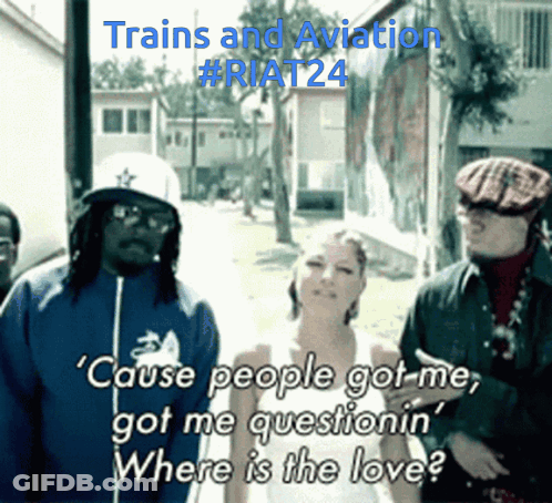 A Group Of People Standing Next To Each Other With The Caption Trains And Aviation GIF