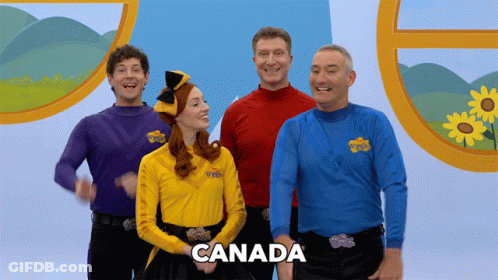 A Group Of People Standing Next To Each Other With The Word Canada In The Middle GIF