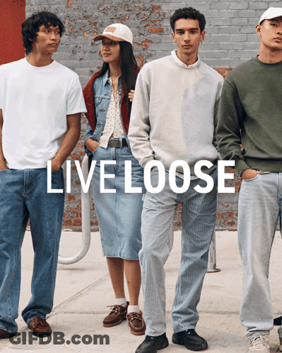 A Group Of People Standing Next To Each Other With The Words Live Loose On The Bottom GIF