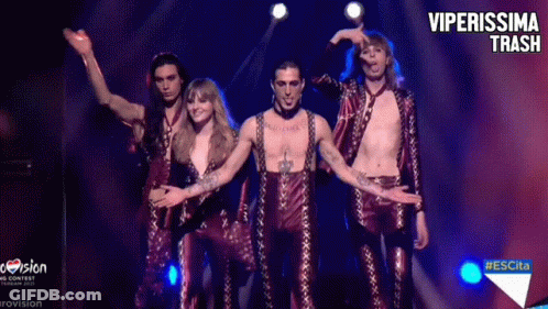 A Group Of People Standing On A Stage With The Words Viperissima Track Written On The Bottom GIF