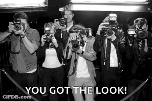 A Group Of People Taking Pictures With Their Cameras With The Caption " You Got The Look " Above Them GIF