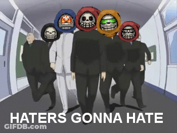 A Group Of People Walking Down A Hallway With Haters Gonna Hate GIF