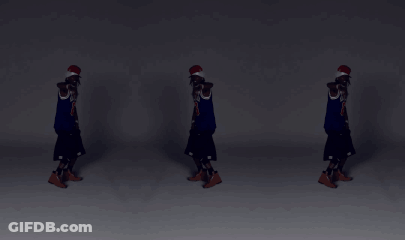 A Group Of People Walking In A Dark Room With A White Background GIF