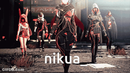 A Group Of People Walking With The Word Nikua On The Bottom GIF