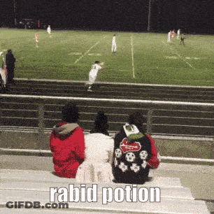 A Group Of People Watching A Football Game With Rabid Potion Written In The Corner GIF