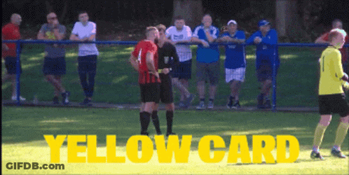 A Group Of People Watching A Soccer Game With The Words Yellow Card Written In Yellow GIF