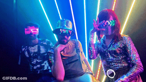 People Wearing Glow Glasses And Number 14 Hat GIF