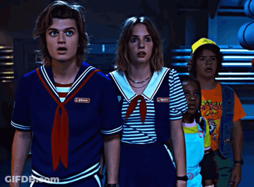 A Group Of People Wearing Sailor Outfits With One Of Them Having The Name Steve On His Chest GIF