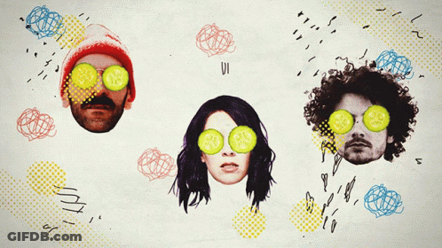 A Group Of People With Cucumber Slices In Their Eyes And The Word Zin In The Middle GIF