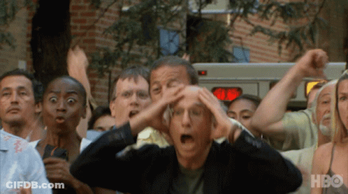 A Group Of People With Their Hands On Their Heads And The Word Hbo On The Bottom Left GIF