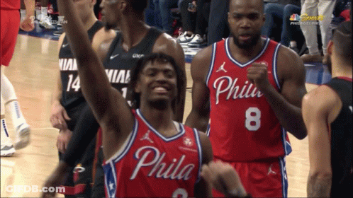 A Group Of Philadelphia Basketball Players Are Celebrating GIF