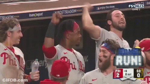 A Group Of Philadelphia Phillies Baseball Players Are Celebrating GIF