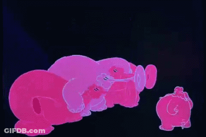 A Group Of Pink And Purple Elephants Playing Trumpets . GIF