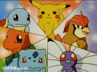 A Group Of Pokemon Are Standing In A Circle . GIF