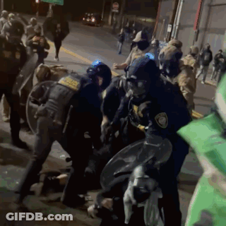 A Group Of Police Officers Are Fighting A Protester GIF