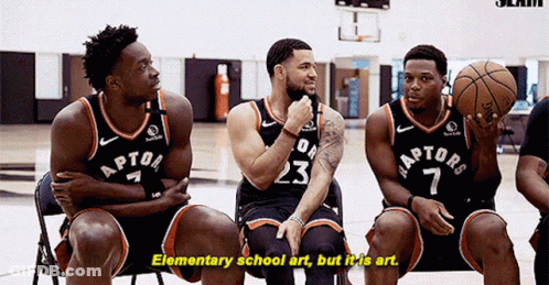 A Group Of Raptors Basketball Players Sitting In Chairs GIF