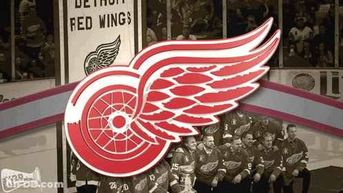 A Group Of Red Wings Players Pose For A Picture GIF