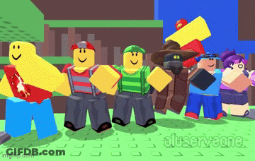 A Group Of Roblox Characters Standing Next To Each Other With A Watermark That Says Oluservana GIF