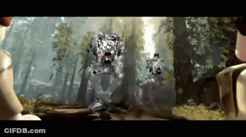 A Group Of Robotic Soldiers Are Walking Through The Woods GIF