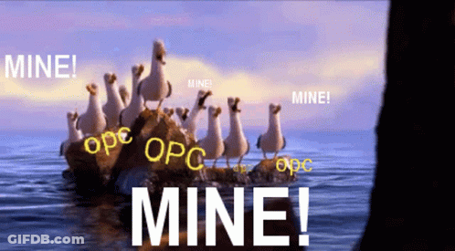 A Group Of Seagulls Are Standing On A Rock In The Ocean With Mine Written On The Bottom Of The Screen GIF