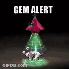 A Group Of Sheep Are Standing In Front Of A Christmas Tree With The Words Gem Alert Written On It . GIF